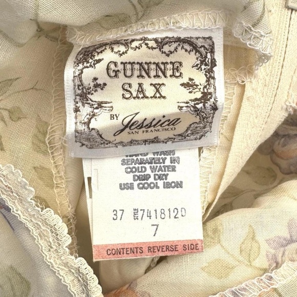 Gunne Sax Jessica McClintock Cream Floral Corset Bodice Prairie Dress - Picture 7 of 8